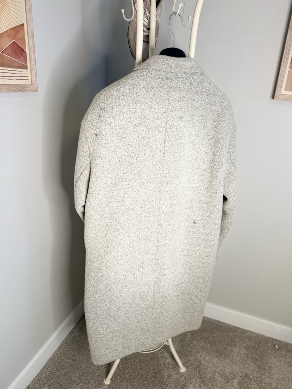 PLAC KOREA Men's Double-Breasted Cream Wool Coat - Picture 5 of 12